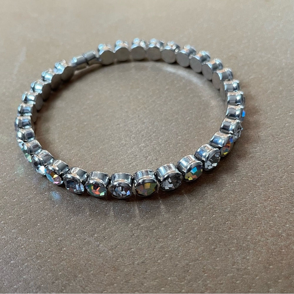 Rhinestone rainbow iridescent bracelet cuff magnetic closure glam 70s shine